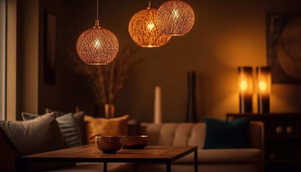 Luxury modern living room illuminated with elegance