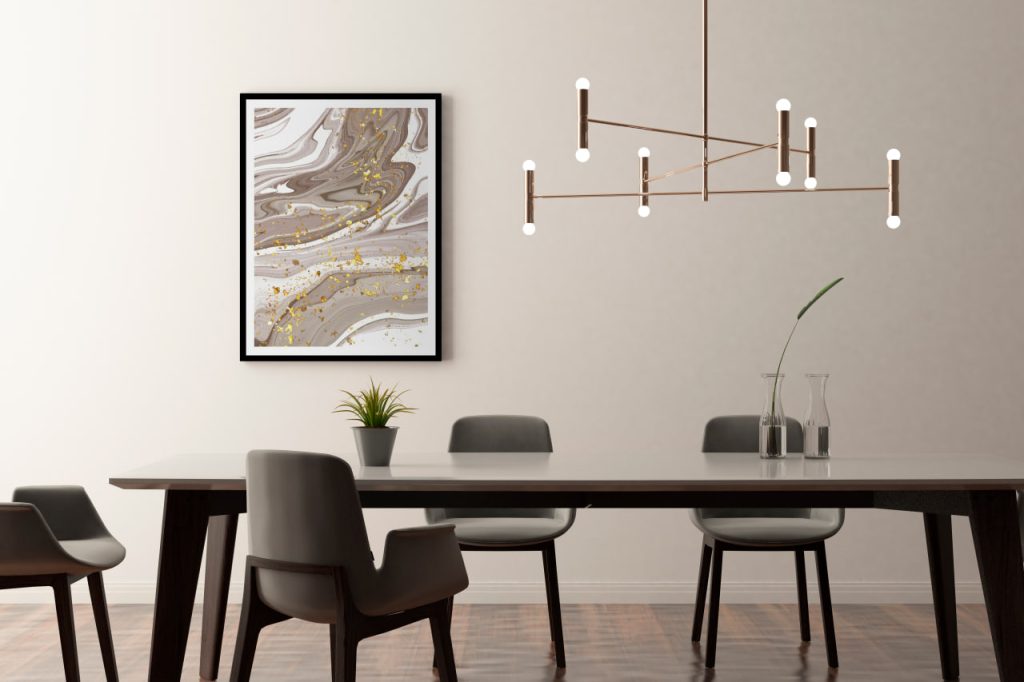 Interior design with photoframe and table
